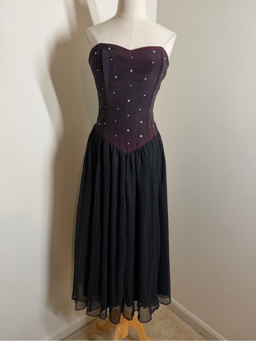 Vtg 80’s Positively Ellyn Rhinestone Strapless Drop Waist Prom Dress XS-Vtg SZ 6